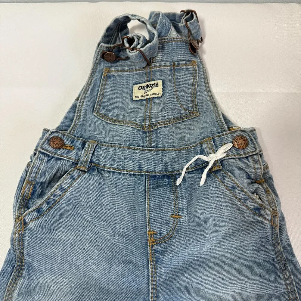 OshKosh B'Gosh Baby Girl‎ Denim Bibs 18M Light Wash Cotton White Bow Adjustable